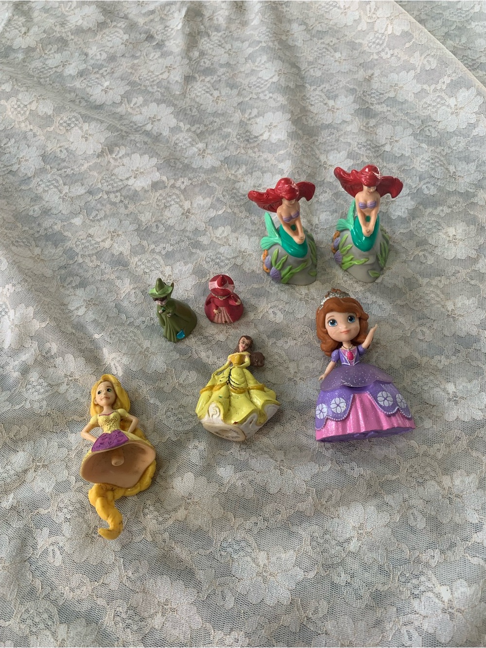 Disney Princess Figurine Lot Sofia Ariel Belle Rapunzel Cake Toppers 7pc